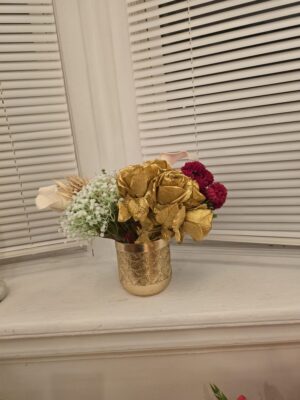 Golden Blush Floral Arrangement in Textured Gold Vase