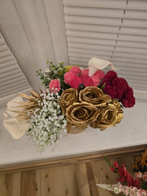 WhatsApp Image 2026-01-23 at 21.30.37 (1) Golden Blush Floral Arrangement in Textured Gold Vase